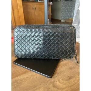 Bottega Veneta Black Intrecciato Envelope Wallet